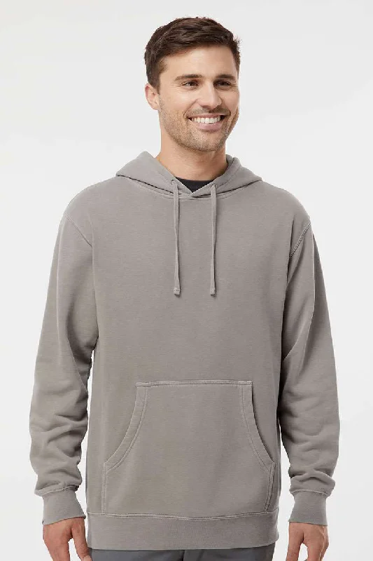 Casual Outdoors Independent Trading Company Mens Pigment Dyed Hooded Sweatshirt Hoodie w/ Pouch Pocket - Cement Grey