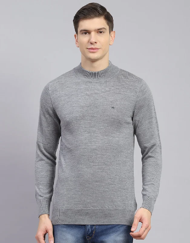 Everyday Utility Men Grey Solid T Neck Full Sleeve Sweater