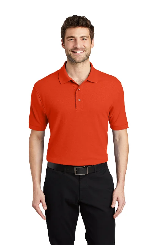 Retro Streetwear Port Authority Mens Silk Touch Wrinkle Resistant Short Sleeve Polo Shirt - Orange