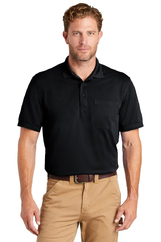 Contemporary Relaxed CornerStone Mens Industrial Moisture Wicking Short Sleeve Polo Shirt w/ Pocket - Navy Blue