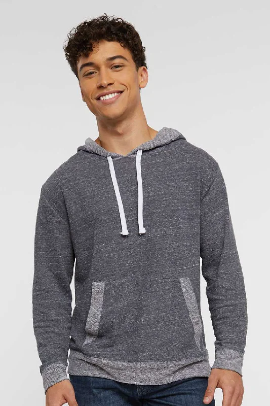 Casual Essentials LAT Mens Harborside Melange French Terry Hooded Sweatshirt Hoodie w/ Pouch Pocket - Navy Blue