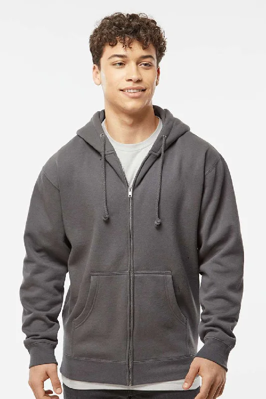 Neutral Fashion Independent Trading Company Mens Full Zip Hooded Sweatshirt Hoodie w/ Pockets - Charcoal Grey