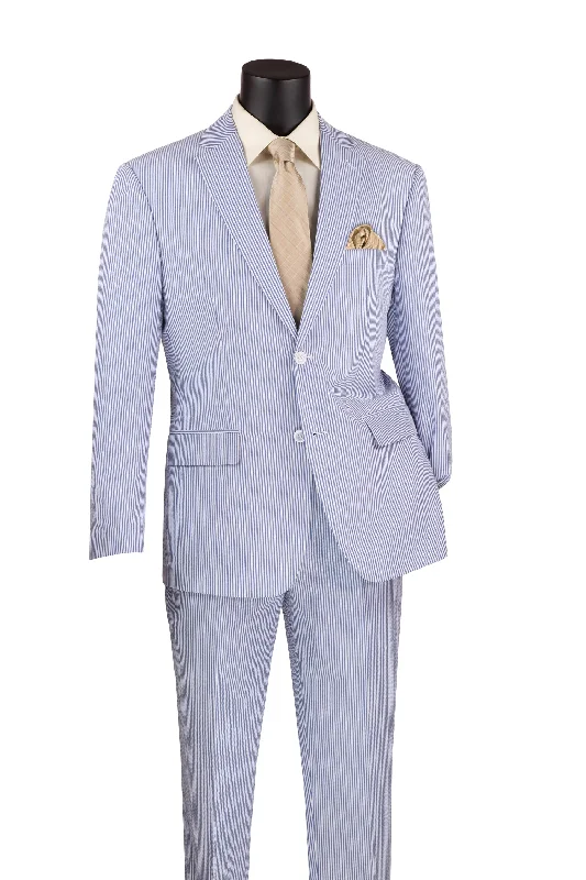 Sleek Sporty Vinci MSS-1 Seersucker Suit Blue