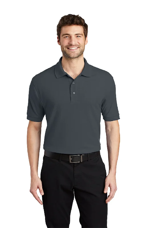 Relaxed Denim Port Authority Mens Silk Touch Wrinkle Resistant Short Sleeve Polo Shirt - Steel Grey