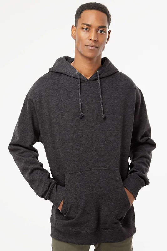 Monochrome Essentials Independent Trading Company Mens Hooded Sweatshirt Hoodie w/ Pouch Pocket - Heather Charcoal Grey