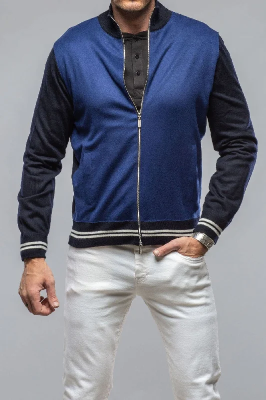 Earthy Minimalism Entoto Cashmere Baseball Jacket In Navy