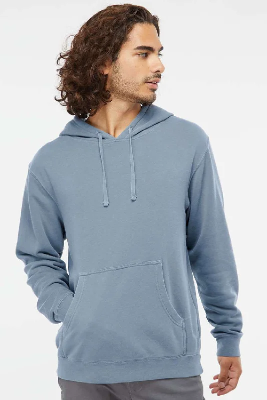 Rugged Minimalism Independent Trading Company Mens Pigment Dyed Hooded Sweatshirt Hoodie w/ Pouch Pocket - Slate Blue