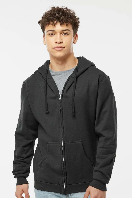 Modern Fit Tultex Mens Full Zip Hooded Sweatshirt Hoodie w/ Pockets - Black