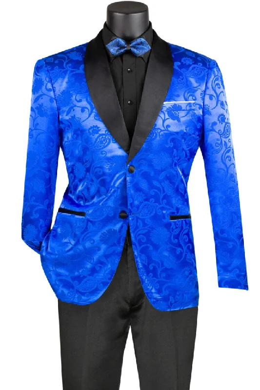 Neutral Layers Slim Fit Silky Jacquard Fabric Sport Coat Single Breasted 2 Buttons with Bow Tie Royal