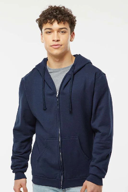 Smart Casual Wear Tultex Mens Full Zip Hooded Sweatshirt Hoodie w/ Pockets - Navy Blue