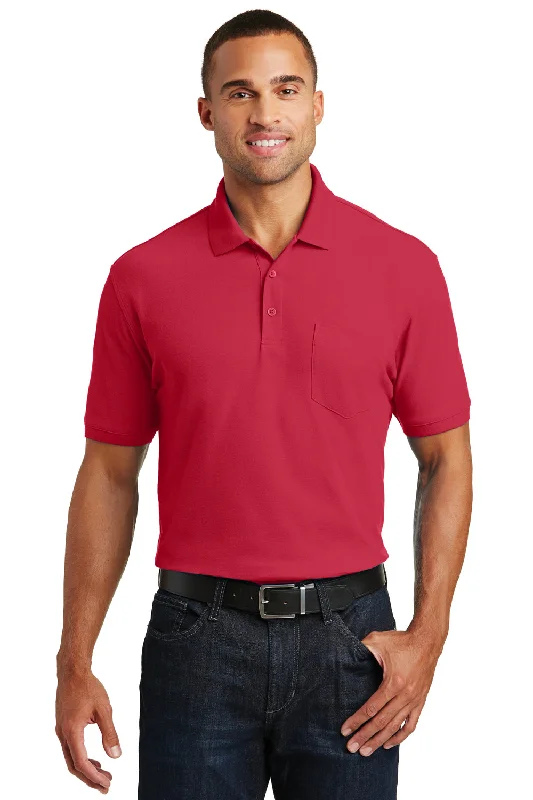 Luxe Casual Port Authority Mens Core Classic Short Sleeve Polo Shirt w/ Pocket - Rich Red