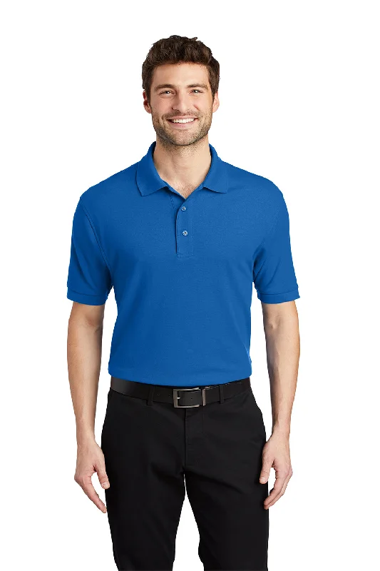 Soft Neutrals Port Authority Mens Silk Touch Wrinkle Resistant Short Sleeve Polo Shirt - Strong Blue