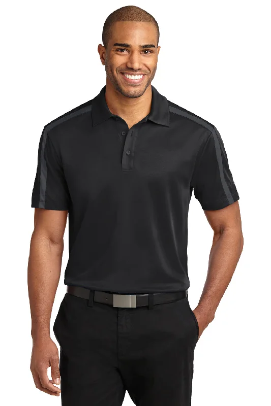 Streetwear Fusion Port Authority Mens Silk Touch Performance Moisture Wicking Short Sleeve Polo Shirt - Black/Steel Grey