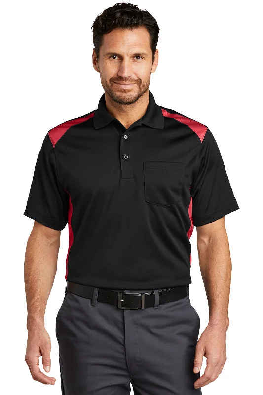 Classic Retro CornerStone Mens Select Moisture Wicking Short Sleeve Polo Shirt w/ Pocket - Black/Red