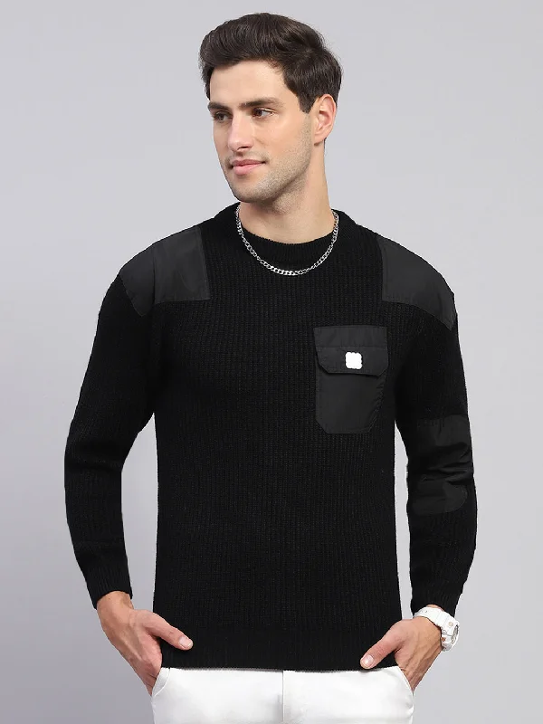 Artistic Layers Men Black Solid Round Neck Full Sleeve Pullover