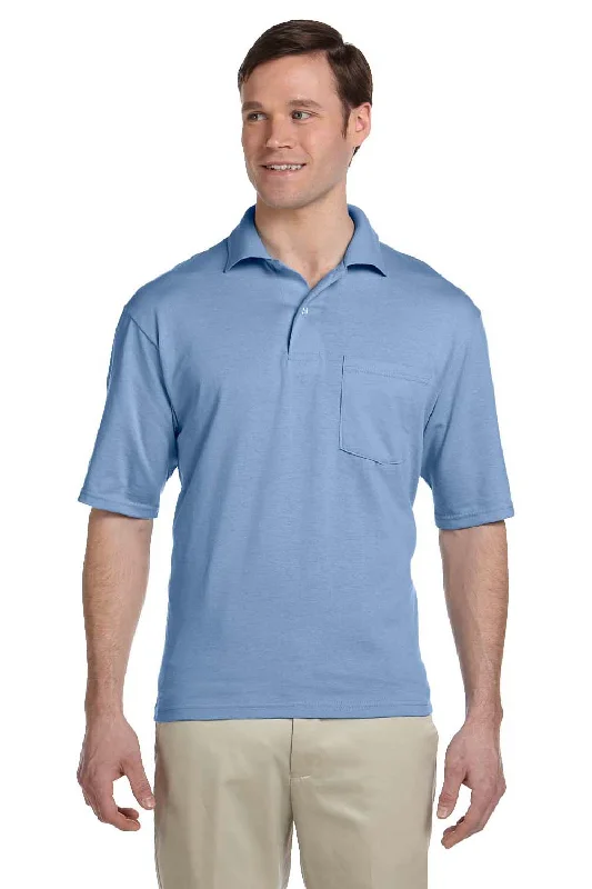 Modern Fitwear Jerzees Mens SpotShield Stain Resistant Short Sleeve Polo Shirt w/ Pocket - Light Blue - Closeout