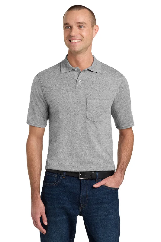 Relaxed Sportwear Jerzees Mens SpotShield Stain Resistant Short Sleeve Polo Shirt w/ Pocket - Oxford Grey