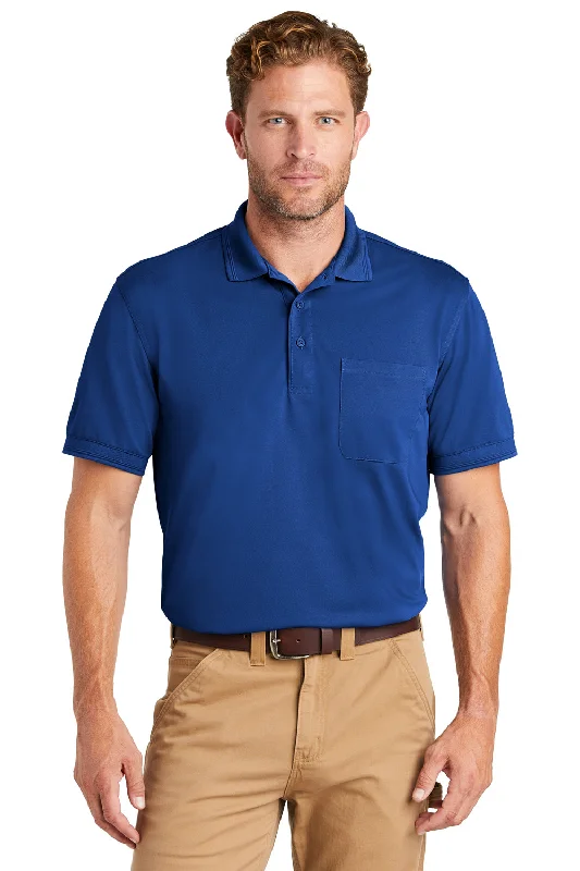 Clean Aesthetic CornerStone Mens Industrial Moisture Wicking Short Sleeve Polo Shirt w/ Pocket - Royal Blue