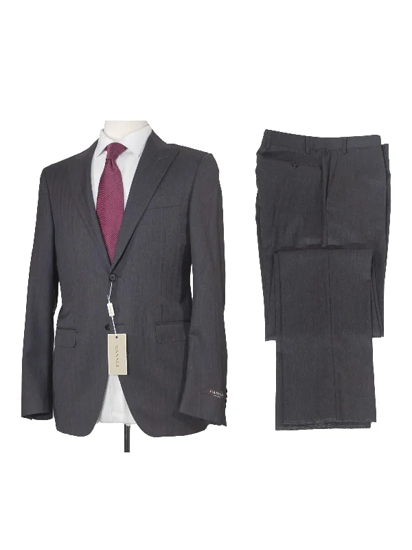 Statement Denim Canali 38R Drop 8 Gray Herringbone Striped 100% Wool Slim Fit 2 Piece Suit