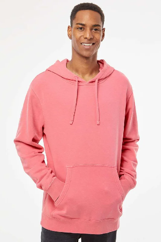 Tailored Utility Independent Trading Company Mens Pigment Dyed Hooded Sweatshirt Hoodie w/ Pouch Pocket - Pink