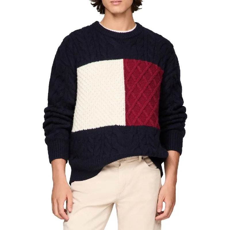 Modern Fitwear Tommy Hilfiger Mens Colorblock Cable Knit Crewneck Sweater