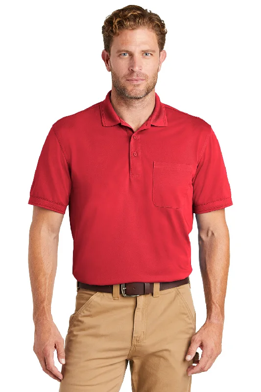 Tailored Grunge CornerStone Mens Industrial Moisture Wicking Short Sleeve Polo Shirt w/ Pocket - Red - Closeout