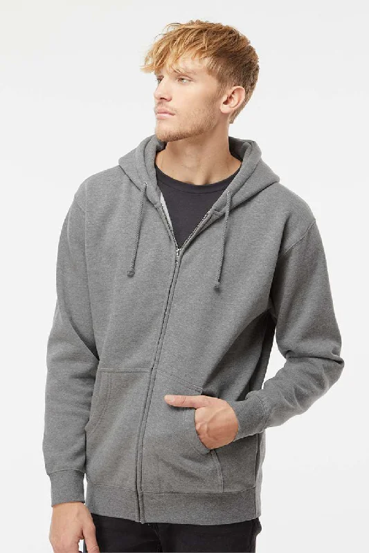 Modern Grunge Independent Trading Company Mens Full Zip Hooded Sweatshirt Hoodie w/ Pockets - Heather Gunmetal Grey