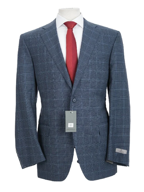 Sporty Tailoring Canali 1934 Mens Blue Plaid 44L Drop 7 100% Wool 2 Piece Suit