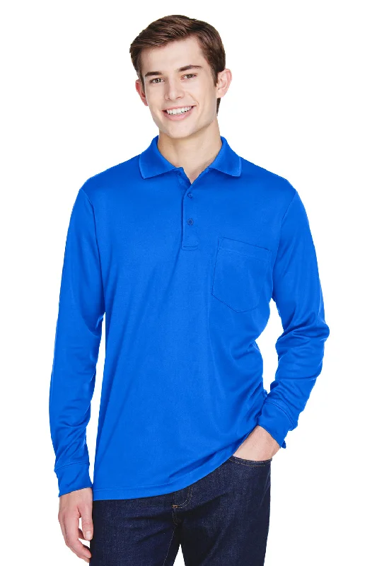 Simplified Streetwear Core 365 Mens Pinnacle Performance Moisture Wicking Long Sleeve Polo Shirt w/ Pocket - True Royal Blue