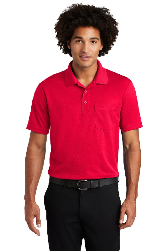 Casual Contemporary Sport-Tek Mens RacerMesh Moisture Wicking Short Sleeve Polo Shirt w/ Pocket - True Red - Closeout