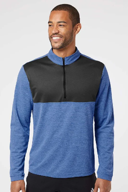 Edgy Streetwear Adidas Mens UPF 50+ 1/4 Zip Sweatshirt - Heather Collegiate Royal Blue/Carbon Grey