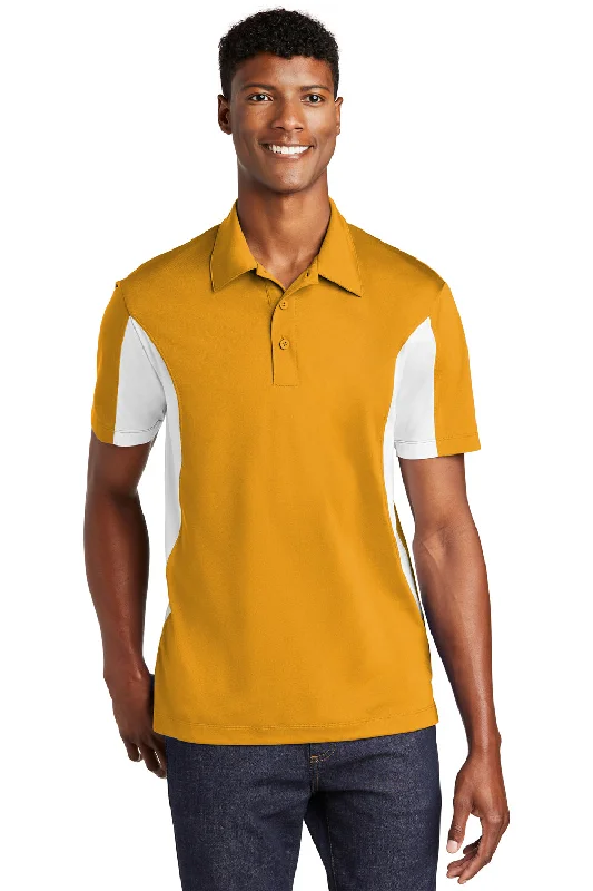 Distressed Denim Sport-Tek Mens Sport-Wick Moisture Wicking Short Sleeve Polo Shirt - Gold/White - Closeout