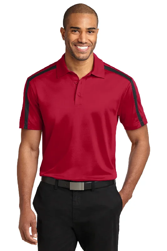 Modern Sporty Port Authority Mens Silk Touch Performance Moisture Wicking Short Sleeve Polo Shirt - Red/Black