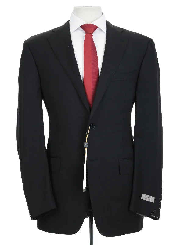 Relaxed Patterns Canali 1934 Mens Solid Black 44L Drop 7 100% Wool 2 Piece Suit