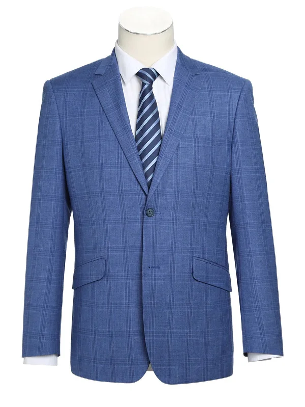 Clean Lines Raphael Mens Blue Plaid Slim Fit Stretch 2 Piece Suit