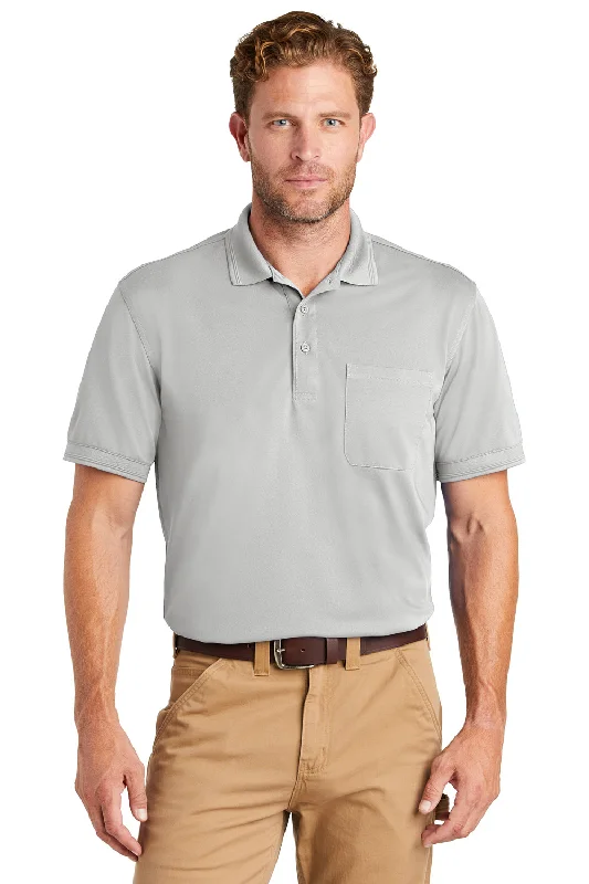 Minimalist Prints CornerStone Mens Industrial Moisture Wicking Short Sleeve Polo Shirt w/ Pocket - Light Grey