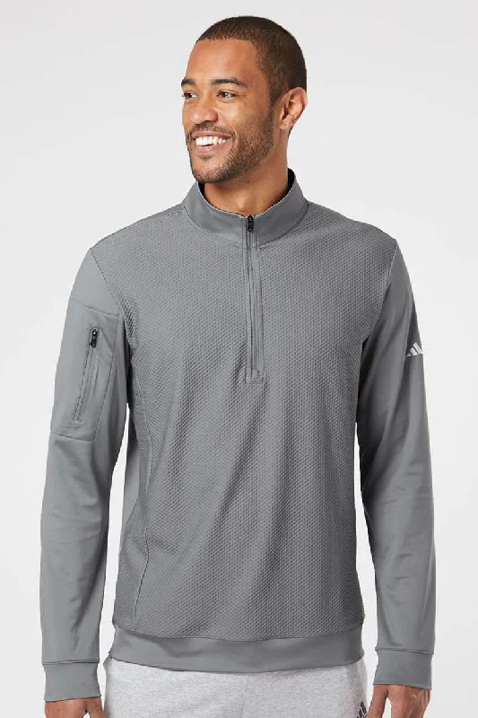 Contemporary Outfit Adidas Mens Performance UPF 50+ 1/4 Zip Sweatshirt w/ Pocket - Grey