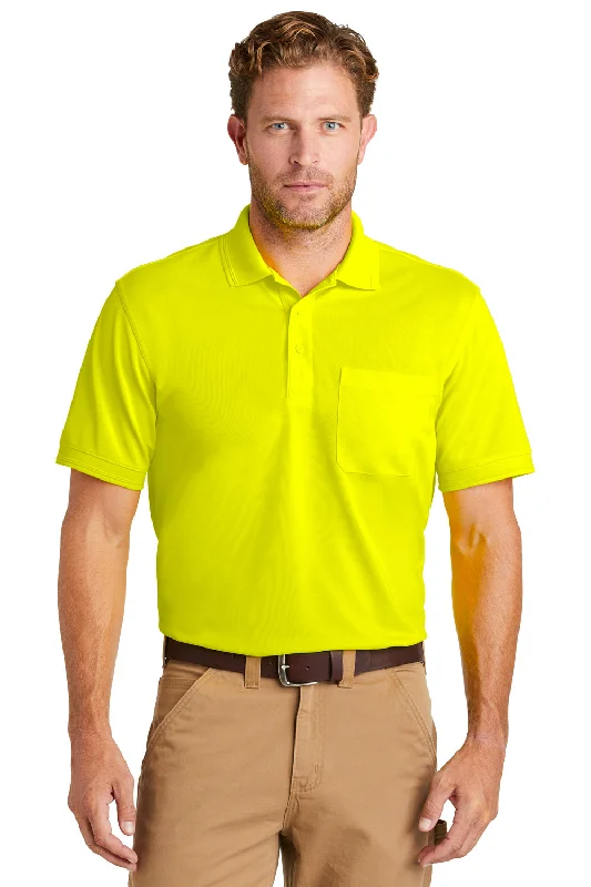 Trendy Casual CornerStone Mens Industrial Moisture Wicking Short Sleeve Polo Shirt w/ Pocket - Safety Yellow