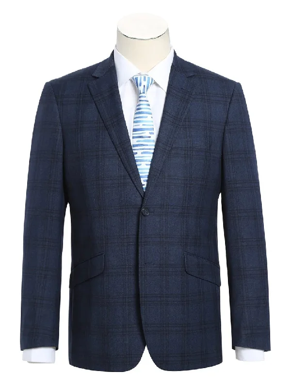 Simple Aesthetic Raphael Mens Blue Plaid Slim Fit 2 Piece Stretch Suit