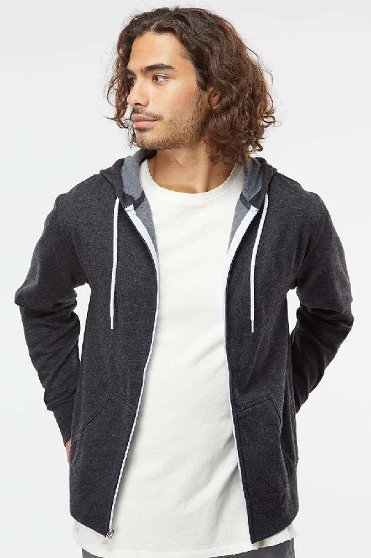 Contemporary Minimalism Independent Trading Company Mens Full Zip Hooded Sweatshirt Hoodie w/ Pockets - Heather Charcoal Grey