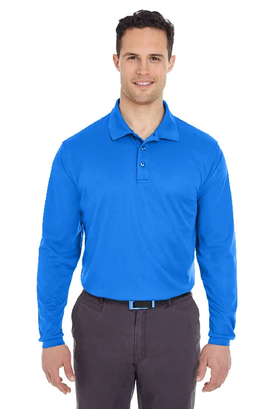 Contemporary Edge UltraClub Mens Cool & Dry Moisture Wicking Long Sleeve Polo Shirt - Royal Blue