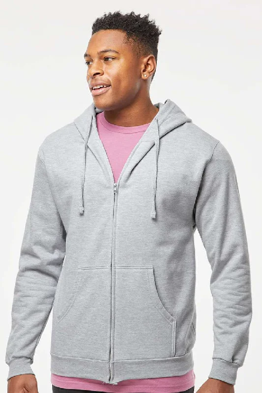 Simplistic Outfit Tultex Mens Full Zip Hooded Sweatshirt Hoodie w/ Pockets - Heather Grey