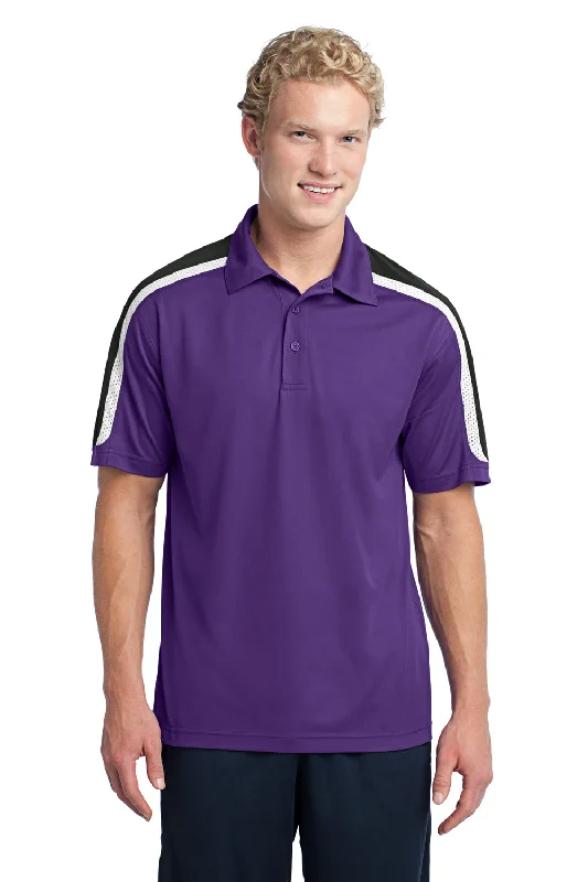 Neutral Patterns Sport-Tek Mens Sport-Wick Moisture Wicking Short Sleeve Polo Shirt - Purple/Black/White - Closeout