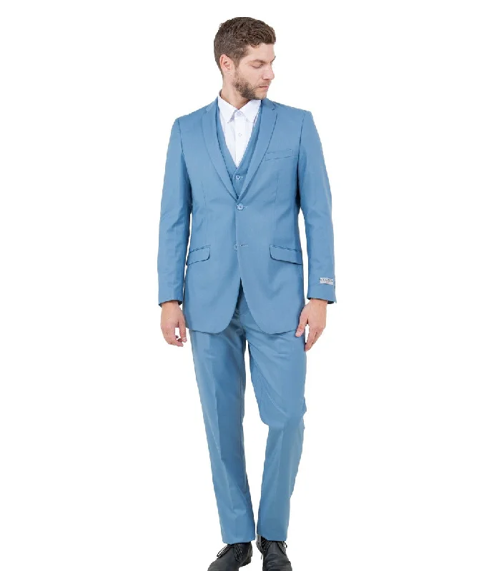 Modern Sporty Atlas Heritage Collection: Three-Piece Solid Dusty Blue Suit