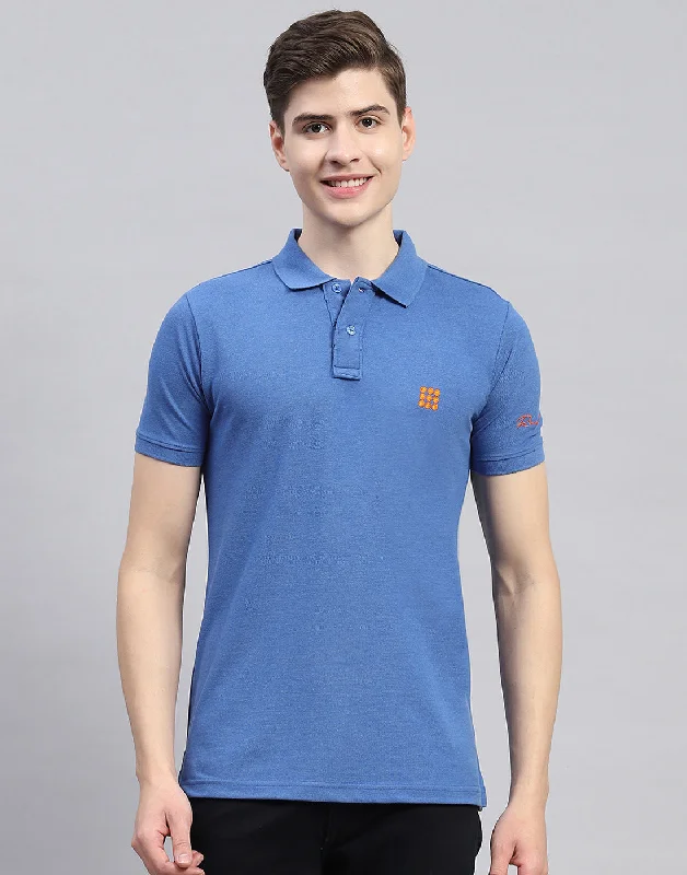 Minimalist Prints Men Blue Solid Polo Collar Half Sleeve T-Shirt