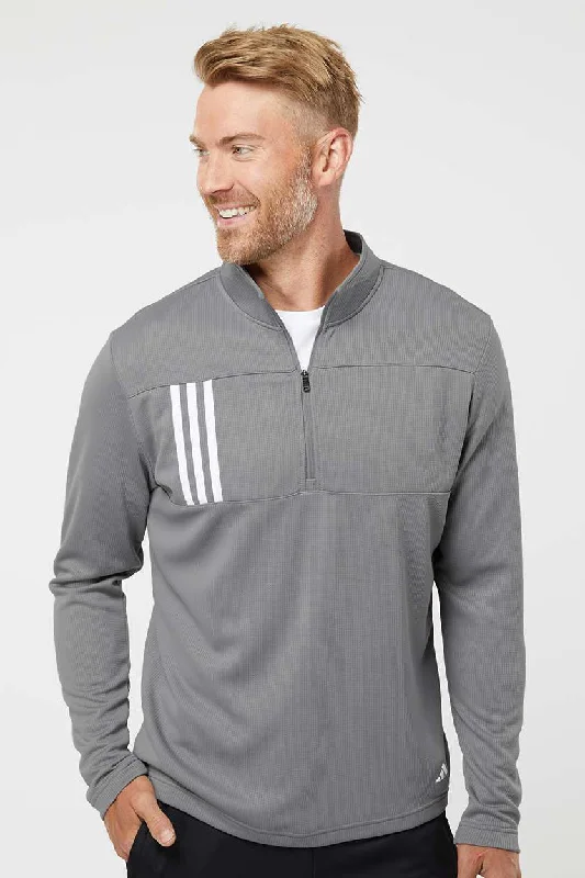 Sleek Modern Adidas Mens 3 Stripes Double Knit Moisture Wicking 1/4 Zip Sweatshirt - Grey/White