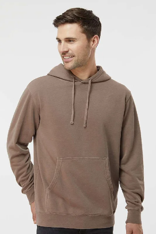 Sporty Minimalism Independent Trading Company Mens Pigment Dyed Hooded Sweatshirt Hoodie w/ Pouch Pocket - Clay Brown