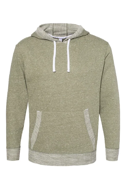 Elevated Tailoring LAT Mens Harborside Melange French Terry Hooded Sweatshirt Hoodie w/ Pouch Pocket - Military Green