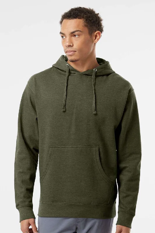 High-End Minimalism Independent Trading Company Mens Hooded Sweatshirt Hoodie w/ Pouch Pocket - Heather Army Green