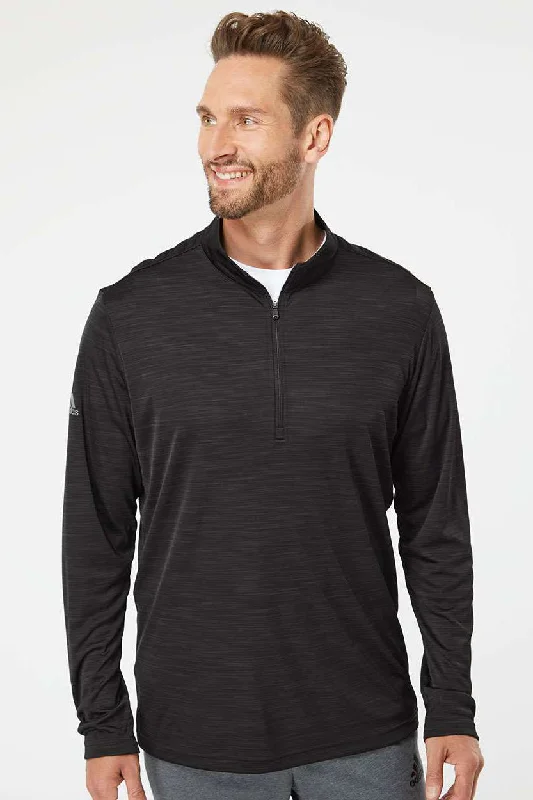 Casual Contemporary Adidas Mens Moisture Wicking 1/4 Zip Sweatshirt - Black Melange